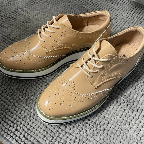 BRAND NEW Dadawen Nude Patent Leather Oxfords. Sz 7 (37) women’s (Real Leather) - Picture 8 of 13